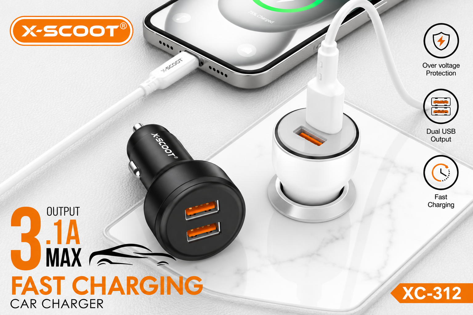 Crystal X-Scoot – Car Charger for Cigarette Lighter